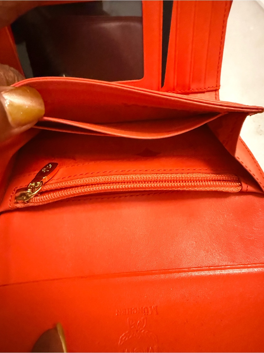 MCM Orange Leather Flap Wallet with Gold Logo - Picture 4 of 10